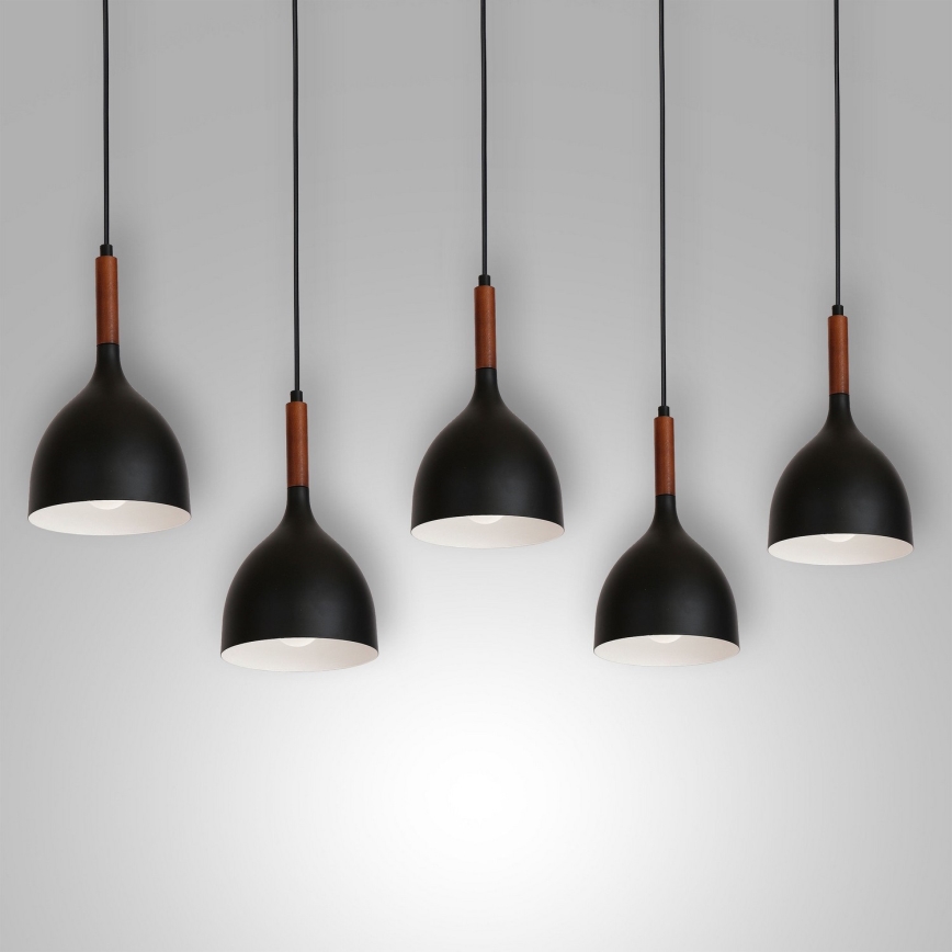 Luster na sajli NOAK WOOD 5xE27/15W/230V crno/bukva