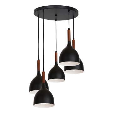 Luster na sajli NOAK WOOD 5xE27/15W/230V crno/bukva
