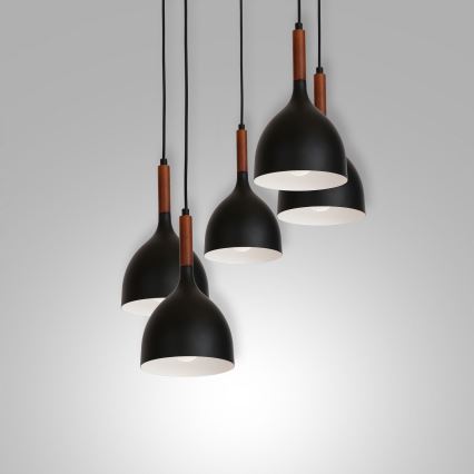 Luster na sajli NOAK WOOD 5xE27/15W/230V crno/bukva
