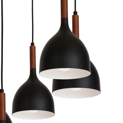 Luster na sajli NOAK WOOD 5xE27/15W/230V crno/bukva