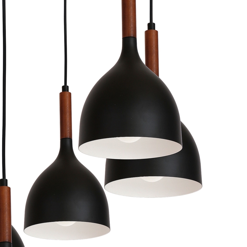 Luster na sajli NOAK WOOD 5xE27/15W/230V crno/bukva