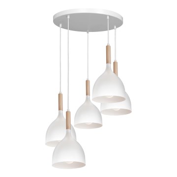 Luster na sajli NOAK WOOD 5xE27/60W/230V bela/drvo