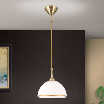 Luster na sajli OLD LAMP 1xE27/40W/230V bela/mesing