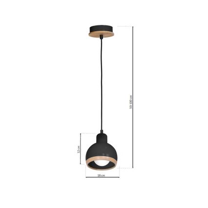 Luster na sajli OVAL 1xE27/60W/230V crno