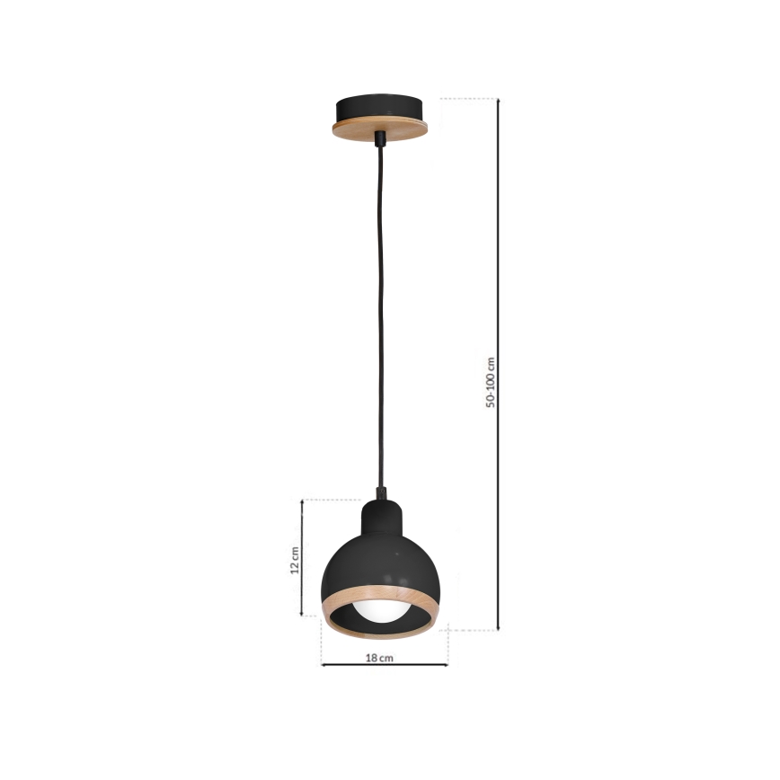 Luster na sajli OVAL 1xE27/60W/230V crno