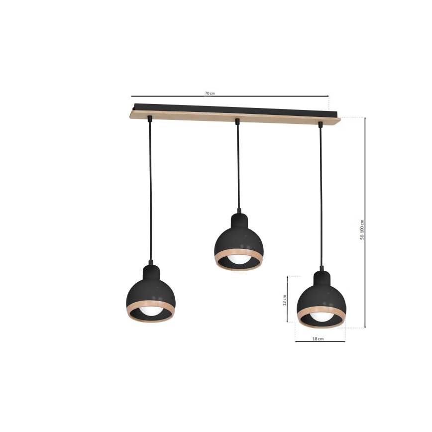 Luster na sajli OVAL 3xE27/60W/230V crno