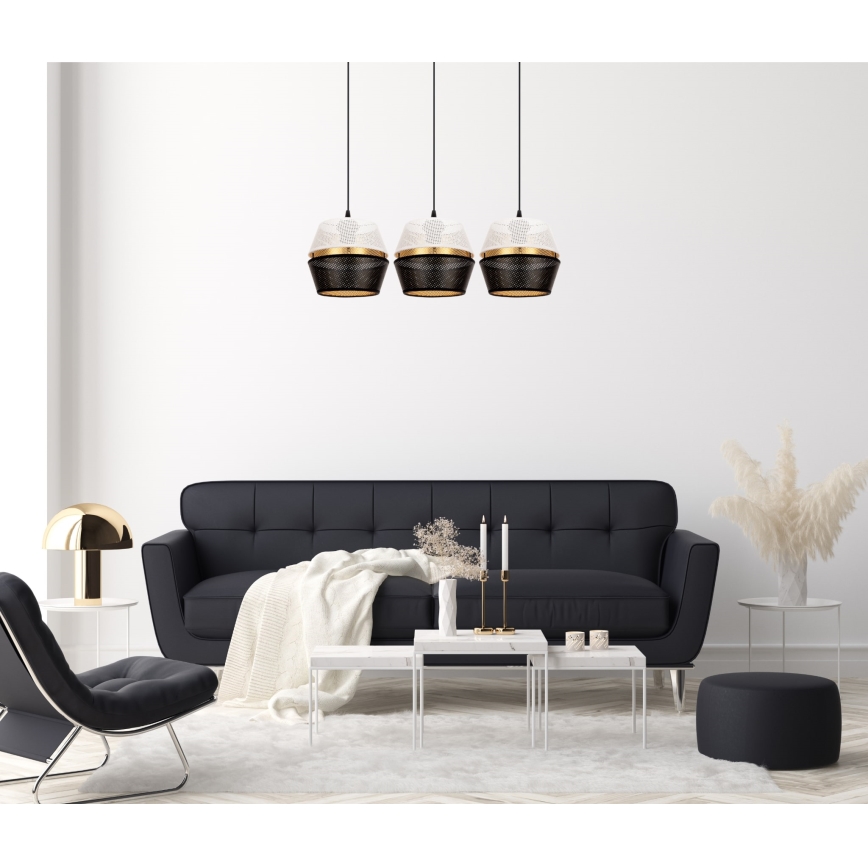 Luster na sajli PARIS 3xE27/60W/230V bela/crno/zlatna