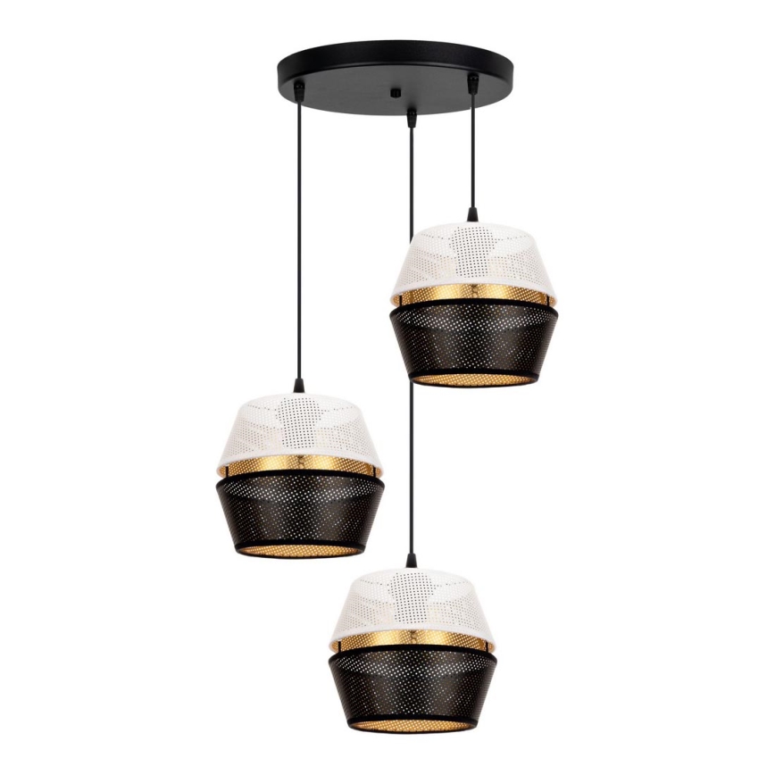 Luster na sajli PARIS 3xE27/60W/230V pr. 45 cm bela/crno/zlatna