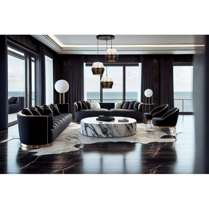 Luster na sajli PARIS 3xE27/60W/230V pr. 45 cm bela/crno/zlatna