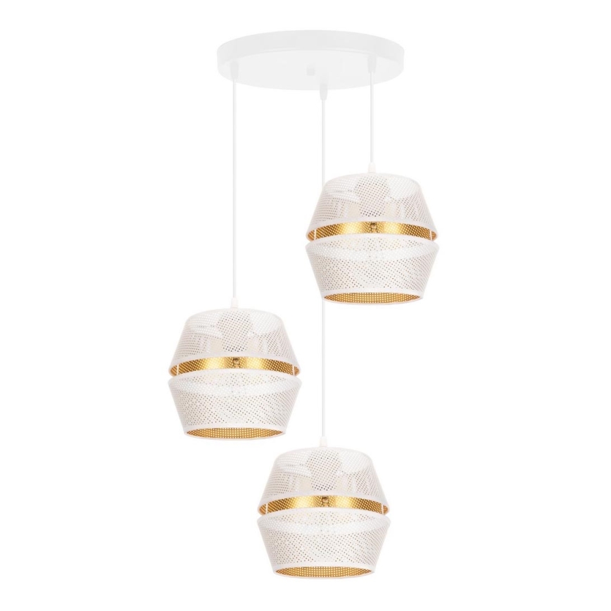 Luster na sajli PARIS 3xE27/60W/230V pr. 45 cm bela/zlatna