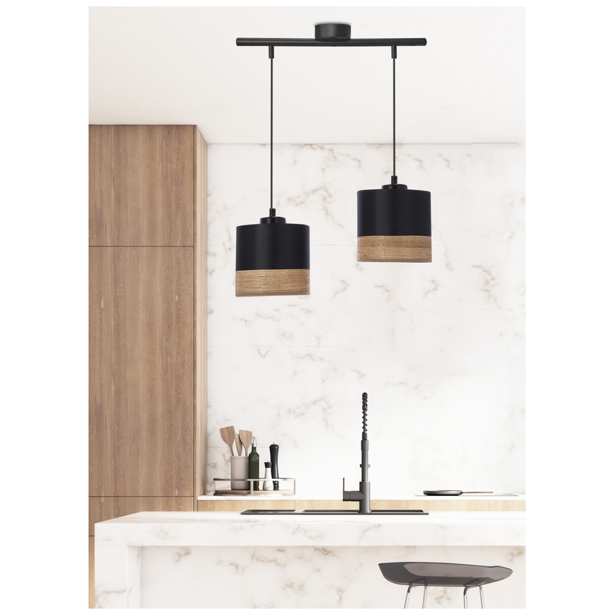 Luster na sajli PORTO 2xE27/60W/230V crno/braon