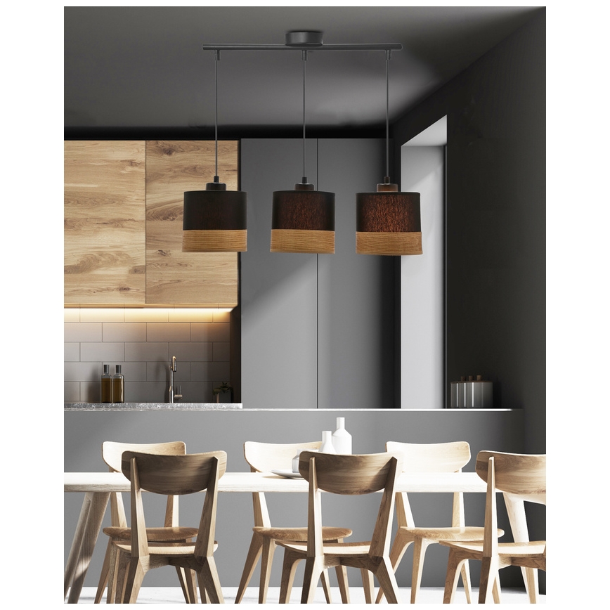 Luster na sajli PORTO 3xE27/60W/230V crno/braon