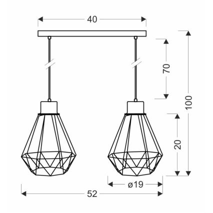 Luster na sajli PRIMO 2xE27/60W/230V crno/zlatna