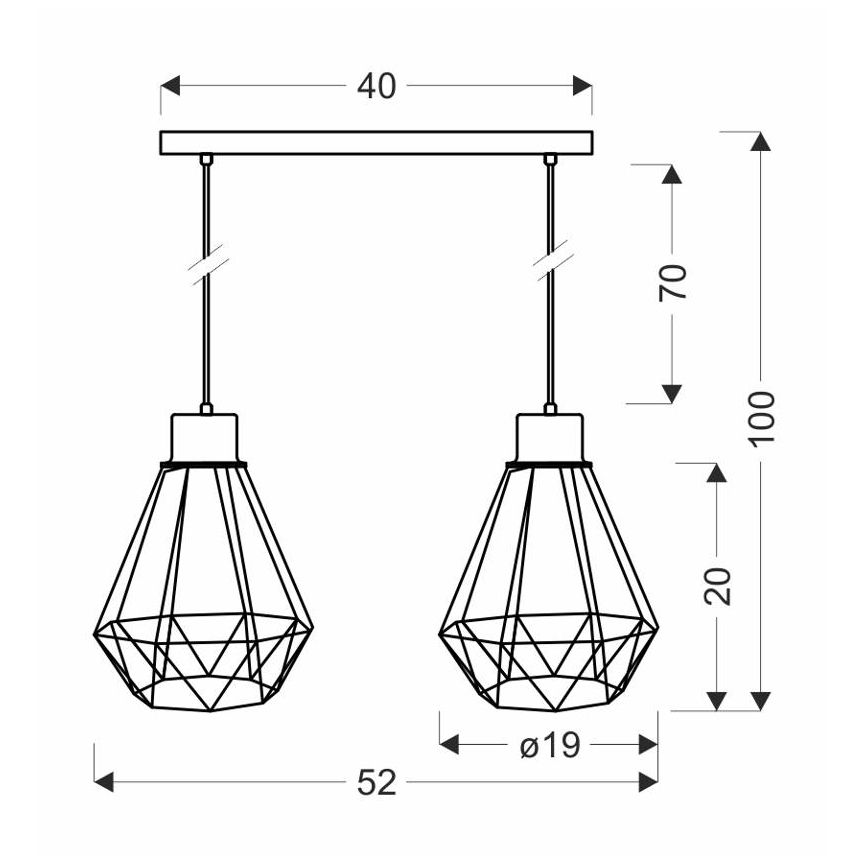 Luster na sajli PRIMO 2xE27/60W/230V crno/zlatna
