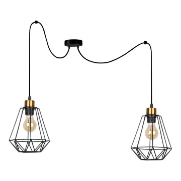 Luster na sajli PRIMO 2xE27/60W/230V pauk crno/zlatna