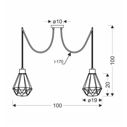 Luster na sajli PRIMO 2xE27/60W/230V pauk crno/zlatna