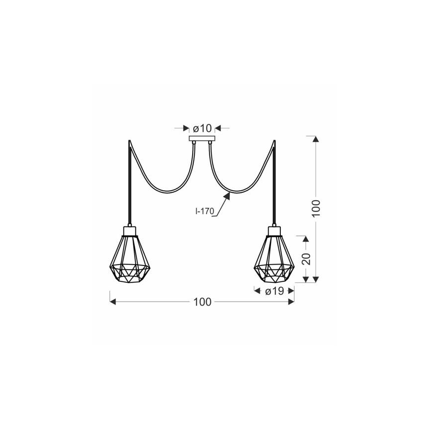 Luster na sajli PRIMO 2xE27/60W/230V pauk crno/zlatna