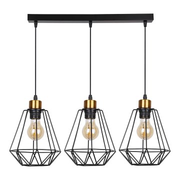 Luster na sajli PRIMO 3xE27/60W/230V crno/zlatna