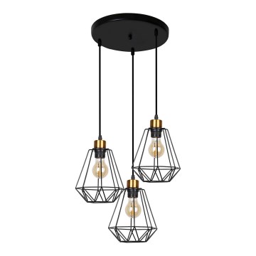 Luster na sajli PRIMO 3xE27/60W/230V crno/zlatna