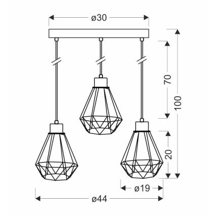Luster na sajli PRIMO 3xE27/60W/230V crno/zlatna