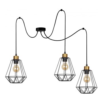 Luster na sajli PRIMO 3xE27/60W/230V pauk crno/zlatna