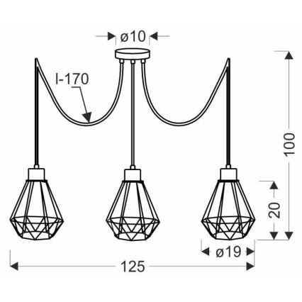 Luster na sajli PRIMO 3xE27/60W/230V pauk crno/zlatna