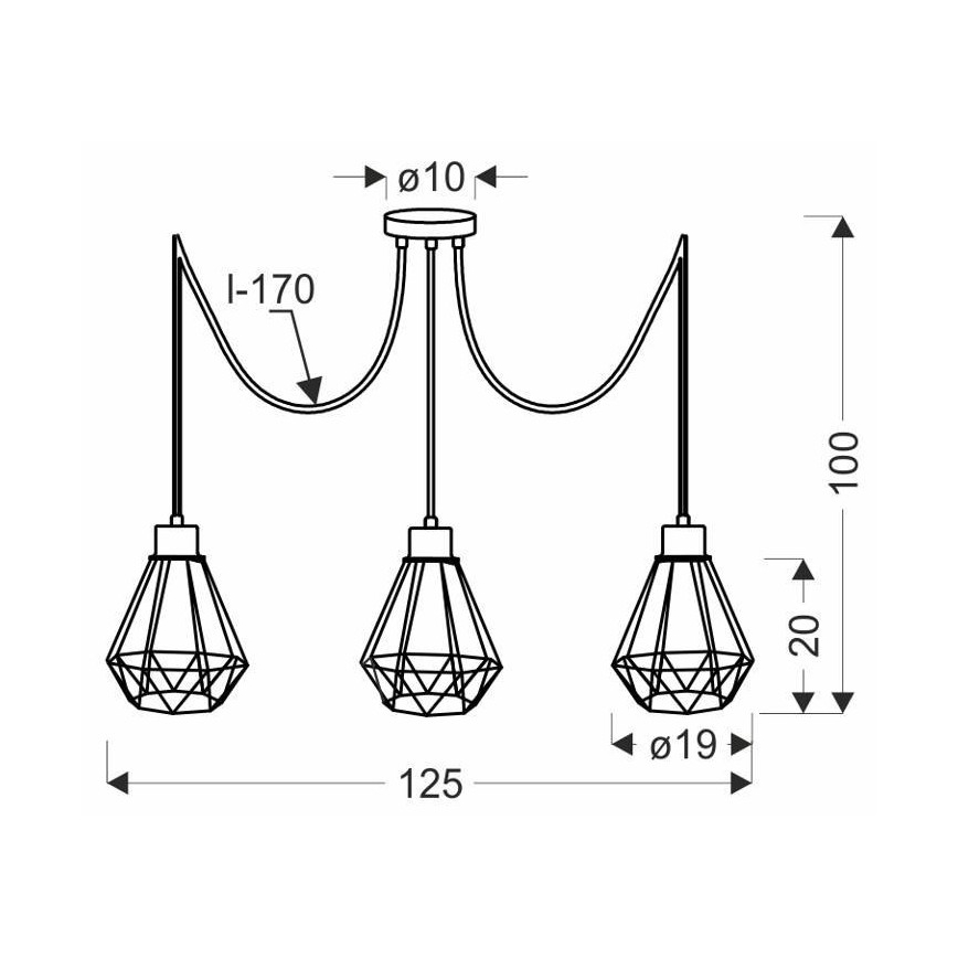 Luster na sajli PRIMO 3xE27/60W/230V pauk crno/zlatna