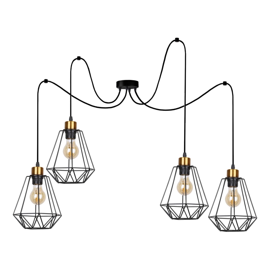 Luster na sajli PRIMO 4xE27/60W/230V pauk crno/zlatna