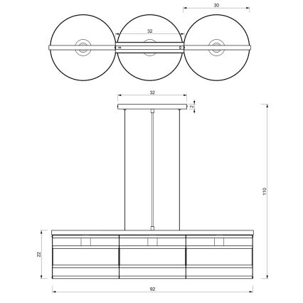 Luster na sajli RIM 3xE27/60W/230V crno/zlatna