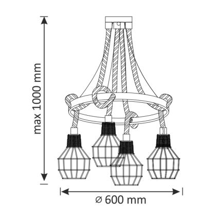 Luster na sajli ROPE ALEGRA 4xE27/10W/230V
