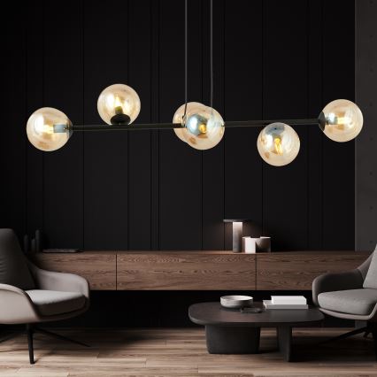 Luster na sajli ROSSI 6xE14/10W/230V crno/bež