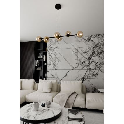 Luster na sajli ROSSI 6xE14/10W/230V crno/bež