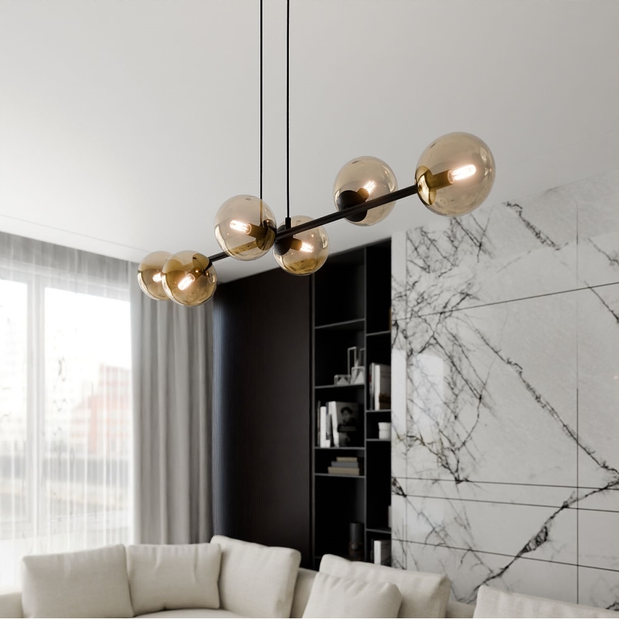 Luster na sajli ROSSI 6xE14/10W/230V crno/bež