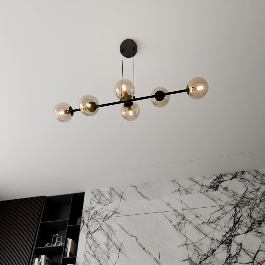 Luster na sajli ROSSI 6xE14/10W/230V crno/bež