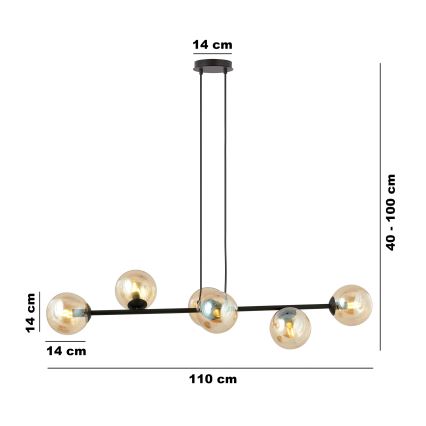 Luster na sajli ROSSI 6xE14/10W/230V crno/bež