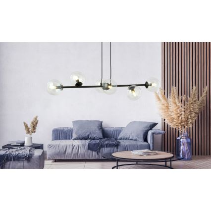 Luster na sajli ROSSI 6xE14/10W/230V crno/prozirna