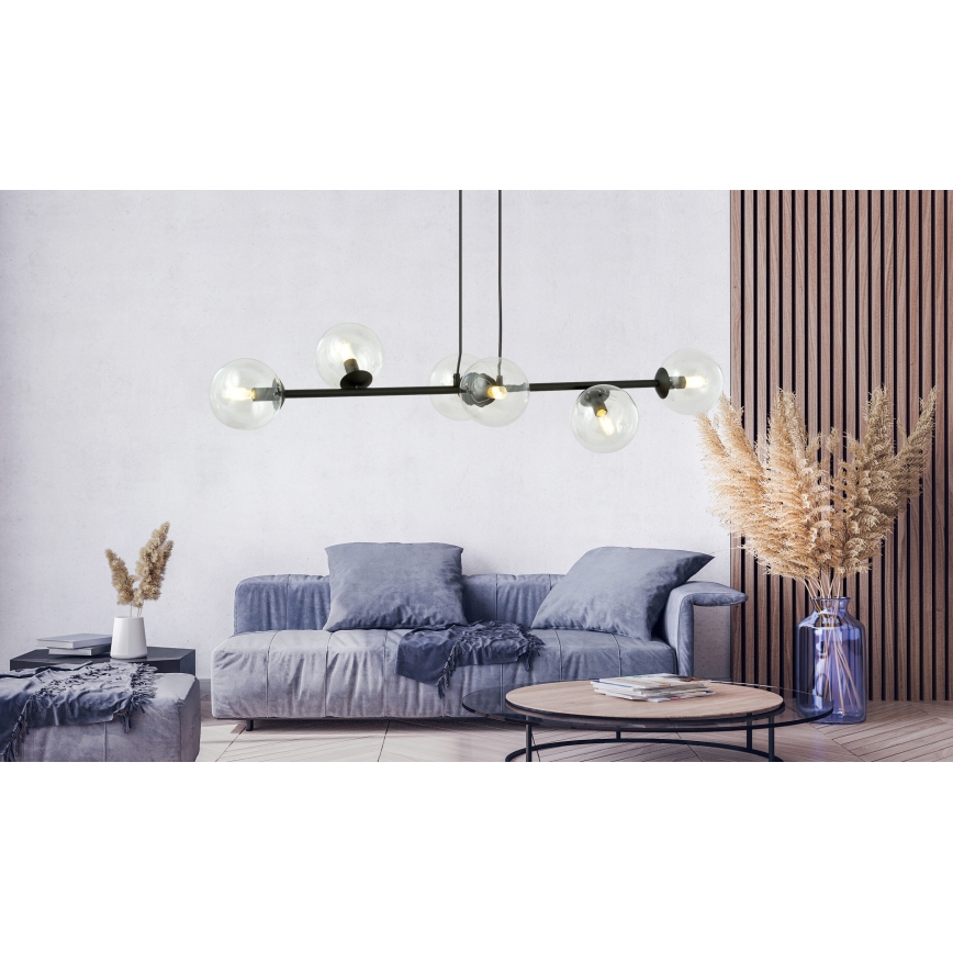 Luster na sajli ROSSI 6xE14/10W/230V crno/prozirna