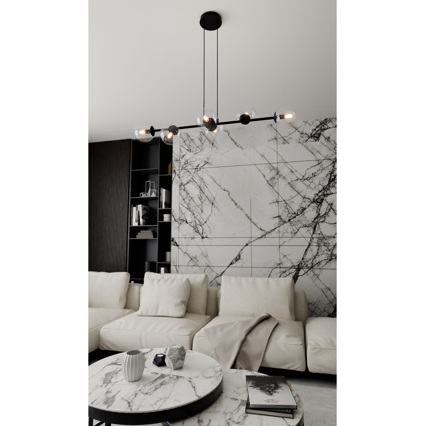 Luster na sajli ROSSI 6xE14/10W/230V crno/prozirna
