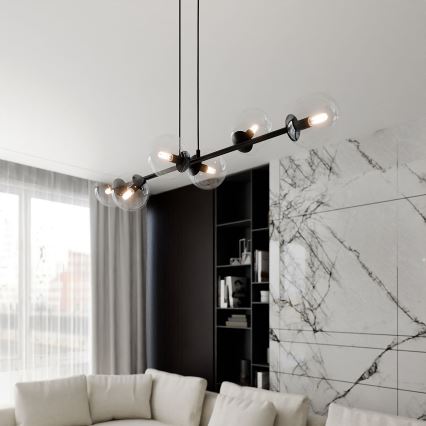 Luster na sajli ROSSI 6xE14/10W/230V crno/prozirna