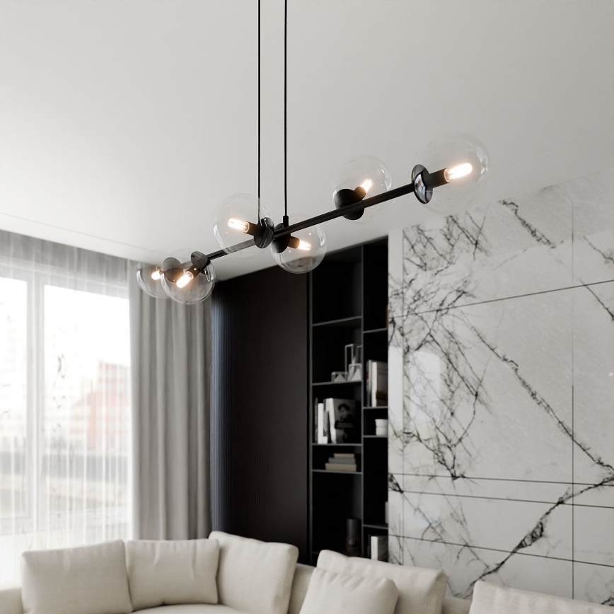 Luster na sajli ROSSI 6xE14/10W/230V crno/prozirna