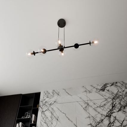 Luster na sajli ROSSI 6xE14/10W/230V crno/prozirna