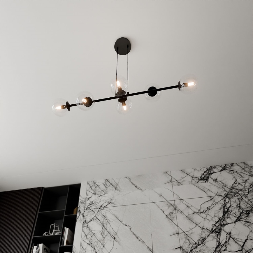 Luster na sajli ROSSI 6xE14/10W/230V crno/prozirna