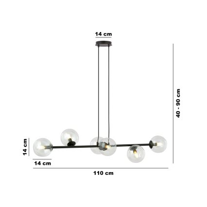 Luster na sajli ROSSI 6xE14/10W/230V crno/prozirna