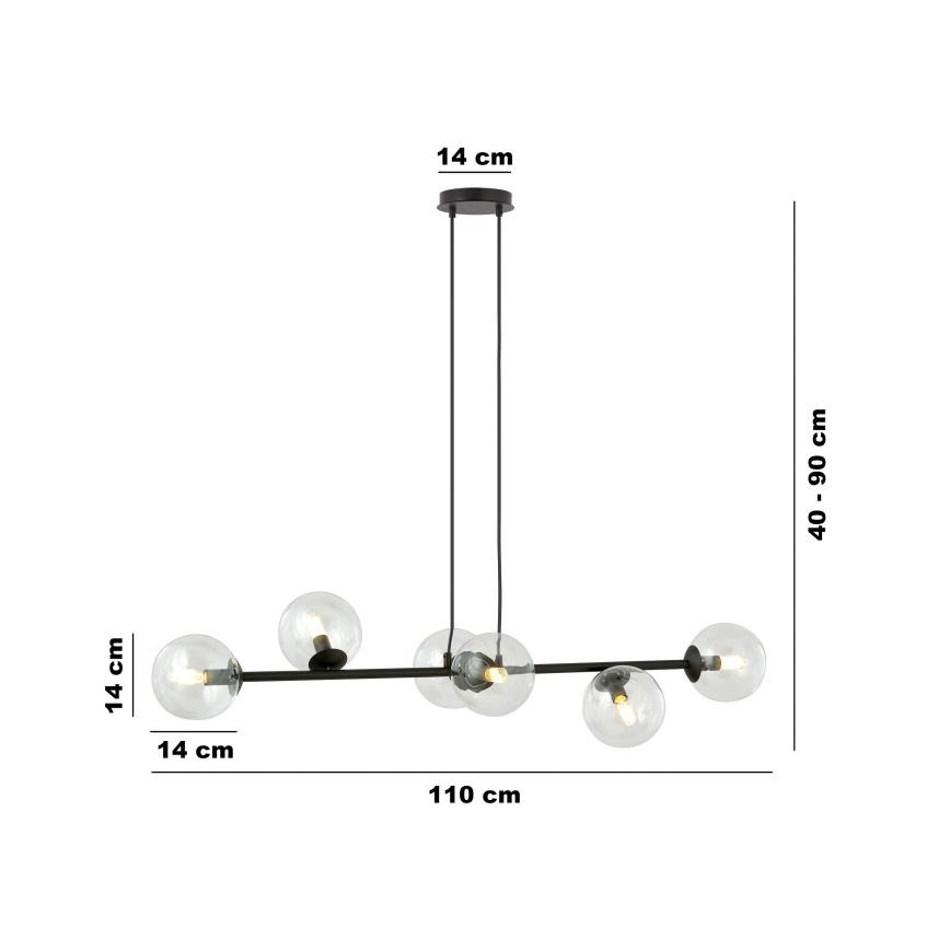 Luster na sajli ROSSI 6xE14/10W/230V crno/prozirna