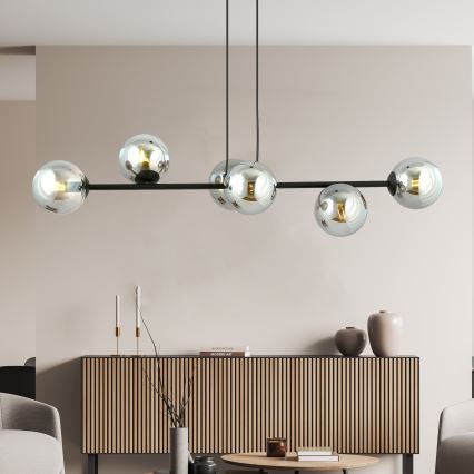 Luster na sajli ROSSI 6xE14/10W/230V crno/sivo