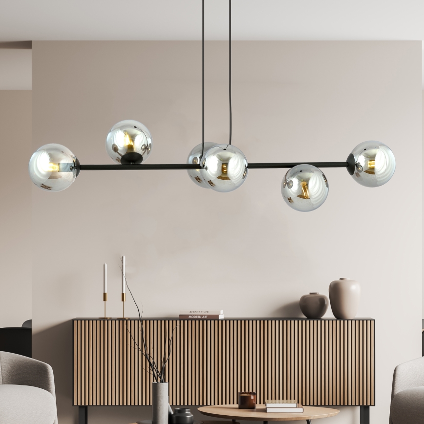 Luster na sajli ROSSI 6xE14/10W/230V crno/sivo