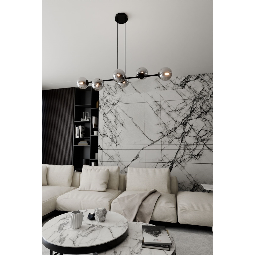 Luster na sajli ROSSI 6xE14/10W/230V crno/sivo