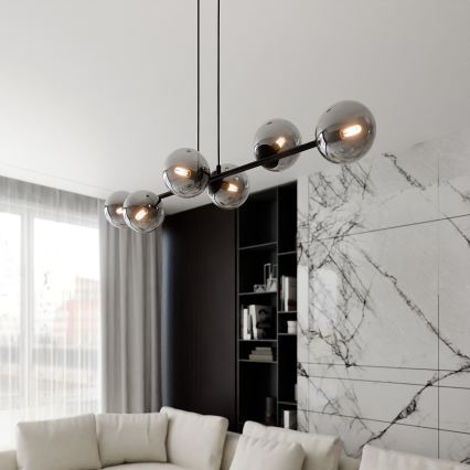 Luster na sajli ROSSI 6xE14/10W/230V crno/sivo