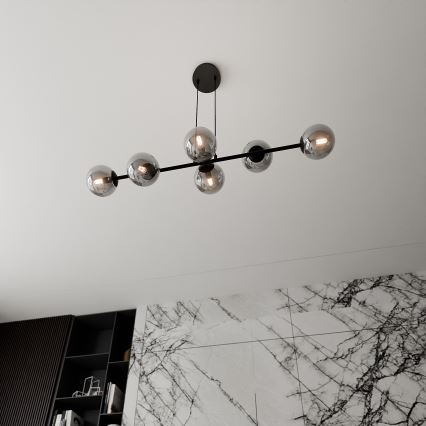 Luster na sajli ROSSI 6xE14/10W/230V crno/sivo