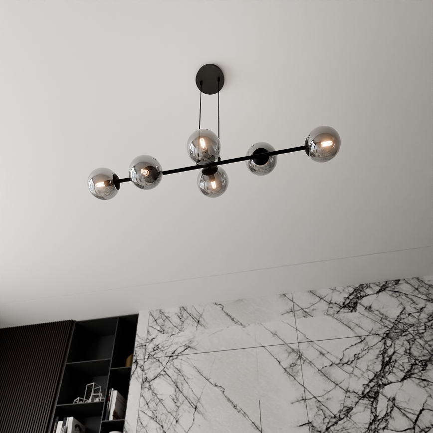 Luster na sajli ROSSI 6xE14/10W/230V crno/sivo